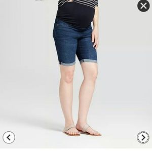 Maternity Crossover Panel Bermuda Jean Shorts
